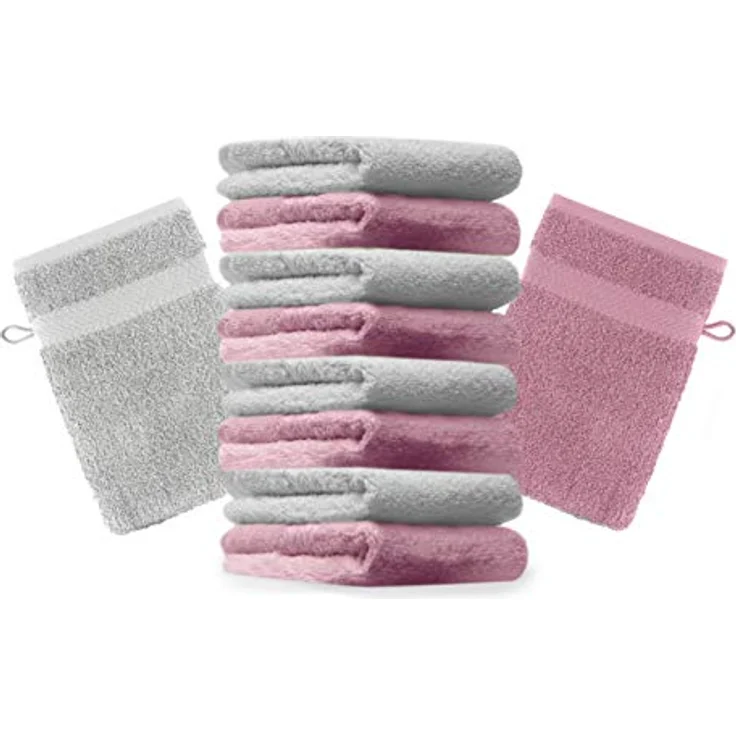 Betz Waschhandschuh 10 Stück Premium 16x21 cm Farbe Altrosa und Silbergrau, (10-St) – Bild 2