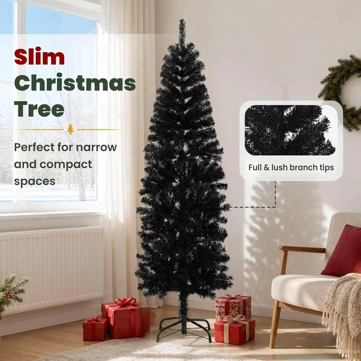 vidaXL Künstlicher schlanker Weihnachtsbaum 180 cm PVC und Stahl 42055252 – Bild 5