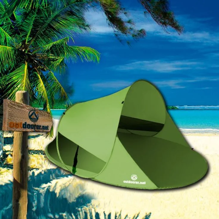 outdoorer Wurf-Strandmuschel Zack II grün - Pop up Strandmuschel, selbstaufbauend, UV 60 Sonnenschutz, Windschutz, großes Strandzelt – Bild 5