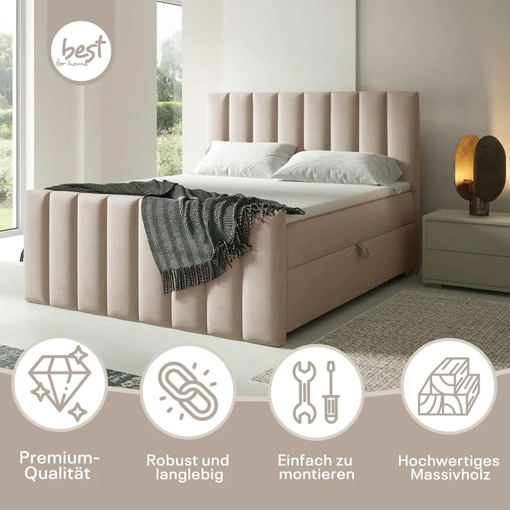 Best for Home Boxspringbett mit Bettkasten Trinity K10 Lux, mit Bettkasten, inkl. 7 cm Topper (140x200 160x200 180x200 200x200 cm), Verschiedene Liefermöglichkeiten, TOP Preis-Leistungs-Verhältnis – Bild 3