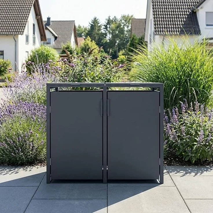 2er Mülltonnenbox für 120 l in Anthrazit - Premium Verkleidung Wetterfest & Korrosionsbeständig - Storage Cabinet Möbelschrank mit Gasdruckdämpfer Soft-Close Deckelseilzug Magnetverschluss – Bild 2