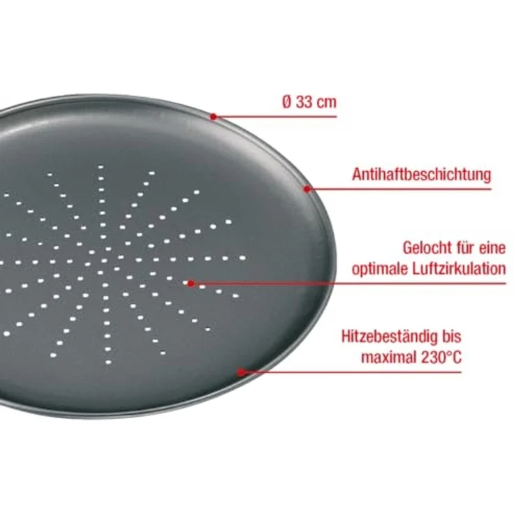 EUROHOME Pizzablech Ofenbackblech rund - Pizzaform - Pizzapfanne - Ofen Form - Backform, Karbonstahl, (1-St, Pizza Backblech Ø 33 cm), Pizzabackblech antihaft - hitzebeständig – Bild 3