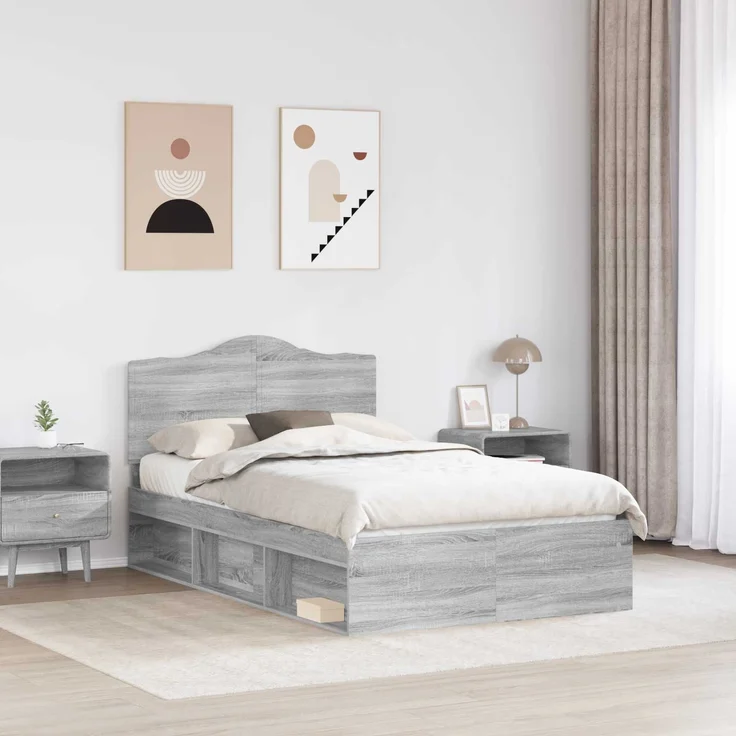 vidaXL Bettrahmen Graues Sonoma 120 x 190 cm Massives Kiefernholz 3413340 – Bild 2
