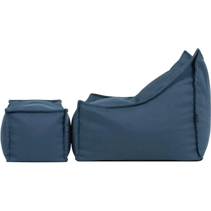 Icon Alto Sitzsack Sessel mit Hocker, Denimblau, Olefin Stoff für Drinnen und Draußen, Riesen Sitzsack mit Füllung, Bequemer Sessel, Garten, Terrasse, Lounge, Wohnzimmer – Bild 6