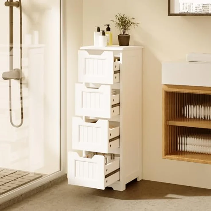 Bealife Badschrank Schubladenkommode Beistellschrank mit 4 Schubladen Geeignet für Badezimmer Schlafzimmer Küche Flur Weiß – Bild 9