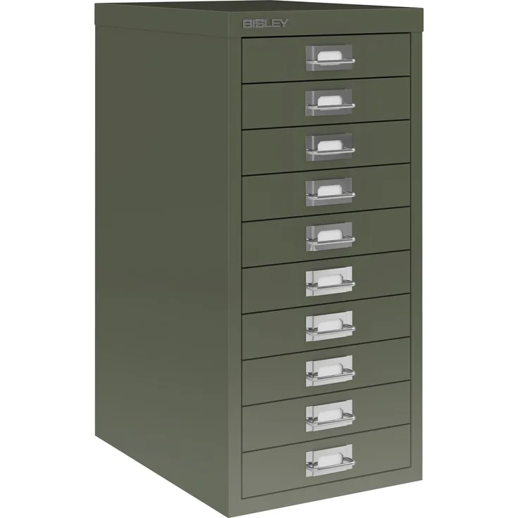 Bisley Multidrawer Schubladenschrank aus Metall mit 10 Schubladen DIN A4 ohne Sockel - Farbe: Olivgrün, L2910-623