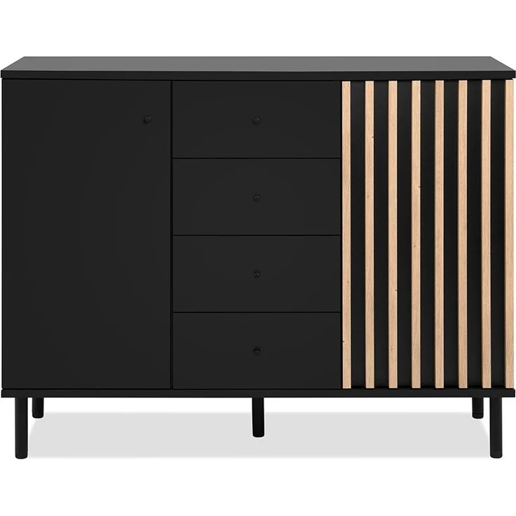 Calicosy Sideboard 2 Türen 4 Schubladen Schwarz und Holz B118 cm - MONZA - Helles Holz – Bild 1