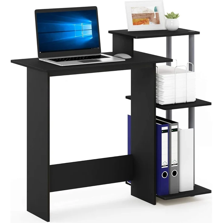 Furinno Computer/Schreibtisch, Verbundholz, PVC-Rohre, Schwarz/grau, 100. 58x100. 58x85. 34 cm – Bild 1