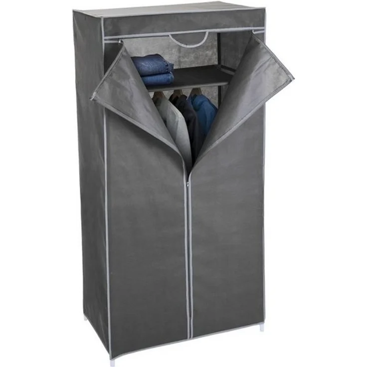 Spetebo Kleiderschrank Stoff Kleiderschrank grau - 160 x 75 cm (Stück, 1-St, Kleiderschrank) Mobiler Schrank mit Kleiderstange – Bild 2