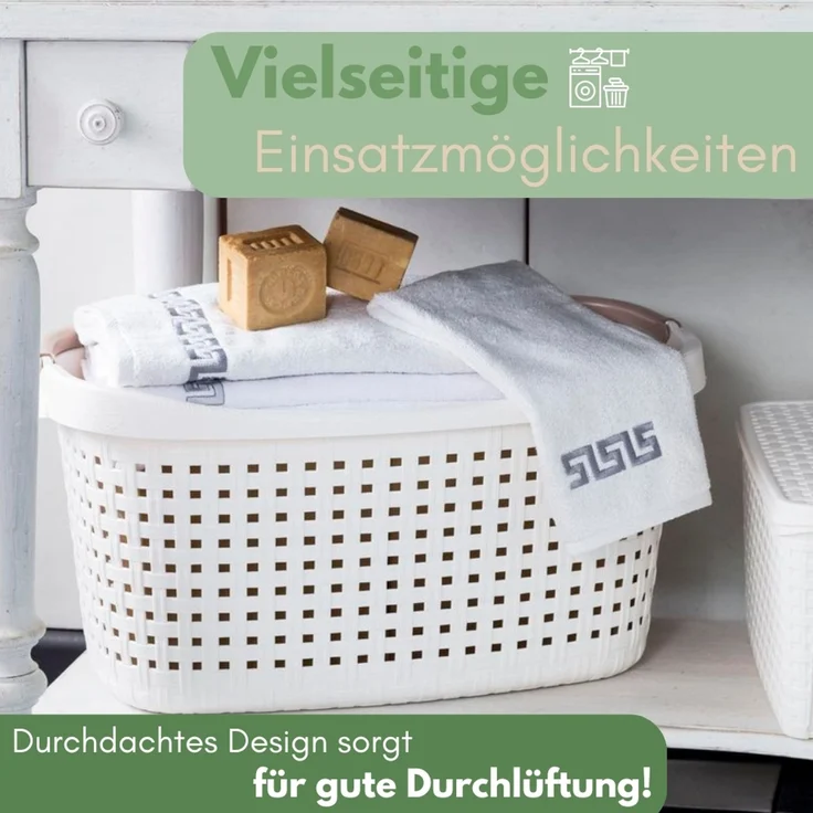 GarPet Wäschekorb Wäschekorb mit Henkel 40 L Wäschewanne Wäschebox Wanne Rattan Optik – Bild 5
