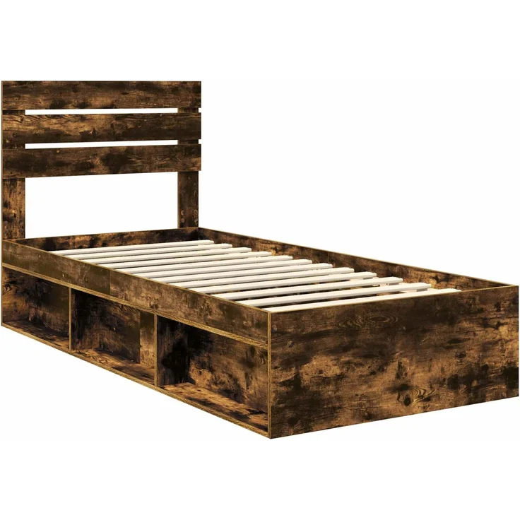 vidaXL Bettrahmen Geräucherte Eiche 100 x 200 cm Massives Kiefernholz 3411451 – Bild 3
