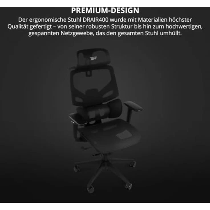 DRIFT GAMING DRAIR400 - Professioneller Gaming Chair, hochwertiges Mesh und verstärktes Polymer, 4D verstellbare gepolsterte Armlehnen, Kolbenklasse 4, drehbar, neigbar, verstellbar, schwarz. – Bild 5