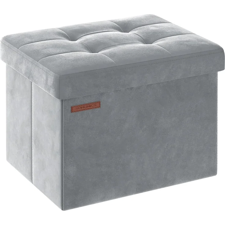 Songmics Sitztruhe mit Stauraum, Samt taubengrau, 31 x 31 x 41 cm – Bild 1