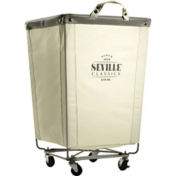 Seville Classics Großer kommerzieller robuster Wäschesammler mit Rollrahmen aus Segeltuch mit Rädern für Hotel, Zuhause, Schrank, Schlafzimmer (patentiert), cremefarben, 46 cm D x 46 cm B – Bild 2