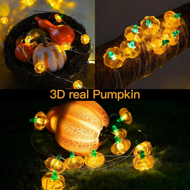 ABC 3D-Kürbis-Lichterkette, 3 m, 30 LED, batteriebetrieben, mit Timer – Bild 3