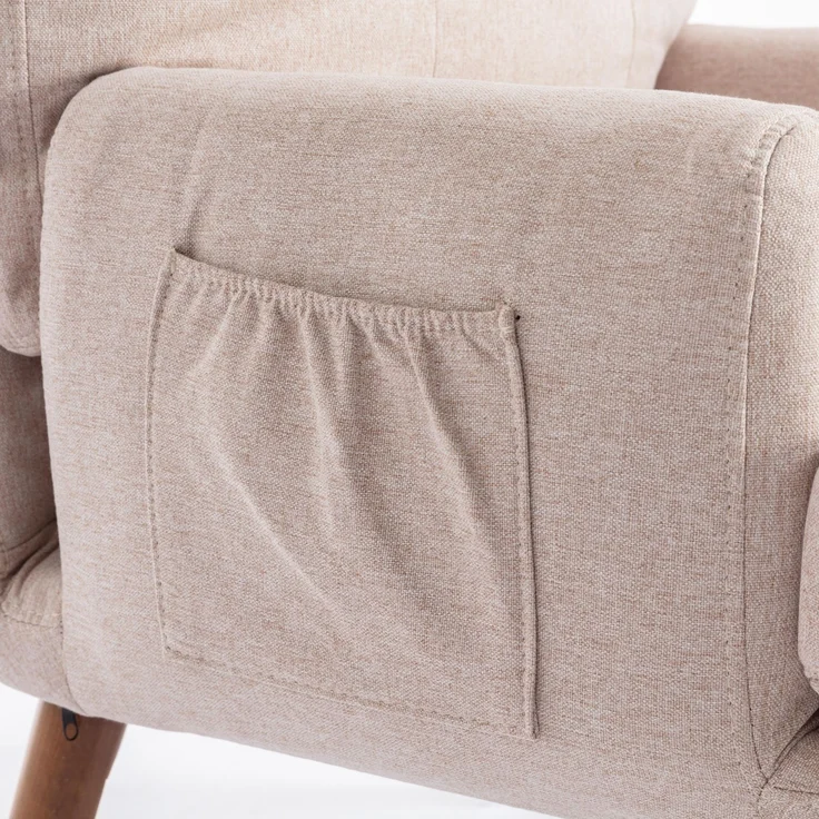Stuhl mit Fußhocker, ergonomisches Relaxstuhl-Set mit Seitentaschen, Pull-Point-Design, weicher Schaumstoffpolsterung,Beige – Bild 9