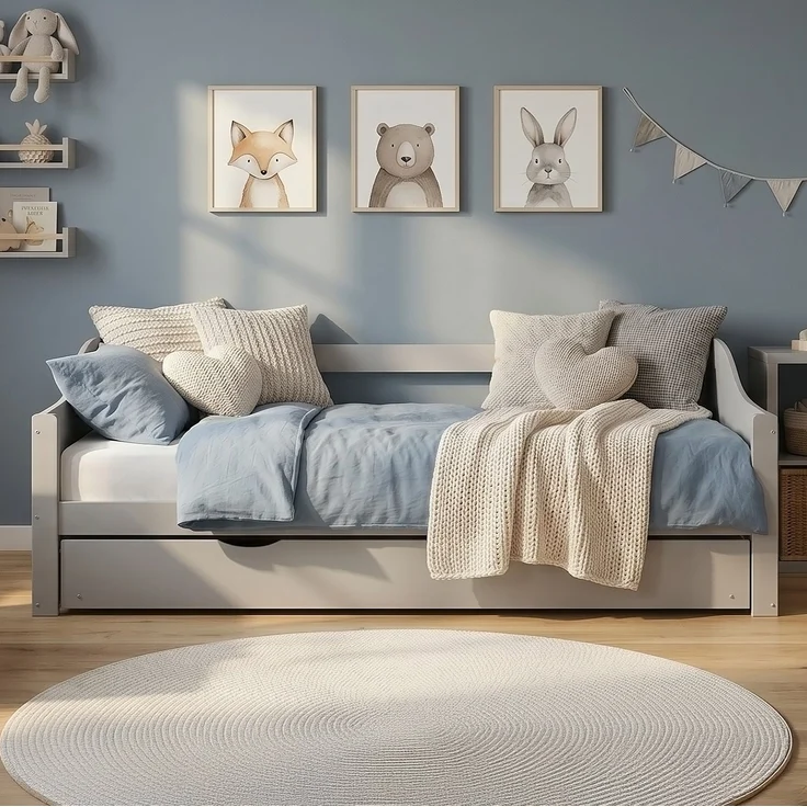 Gästebett Holzbett 90x200 cm mit 2 Matratzen Grau Tagesbett ausziehbar Jugendbett Ausziehbett Funktionsbett – Bild 7