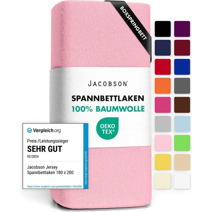 Jacobson Spannbettlaken BOXSPRING & ÜBERLÄNGE aus 100% Baumwolle, für hohe & lange Matratzen, Jersey Bettlaken 160 g/m², OEKO-TEX® – Bild 1