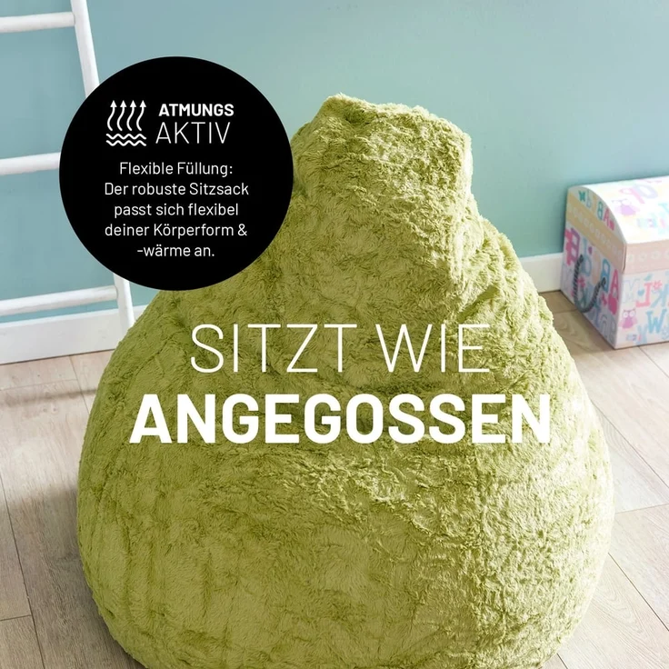 Lumaland 'Luxury Fluffy' Sitzsack, Webplüsch, Grün, 60 x 45 cm, 120 l – Bild 6