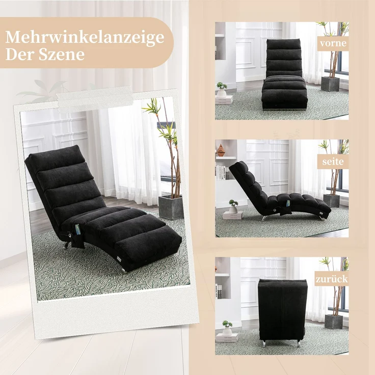 Relaxliege Massageliege Leinen Vibrationsfunktion Beige Grau Chaiselongue Wohnzimmer Sessel Lounge Sitzmöbel 250kg – Bild 9