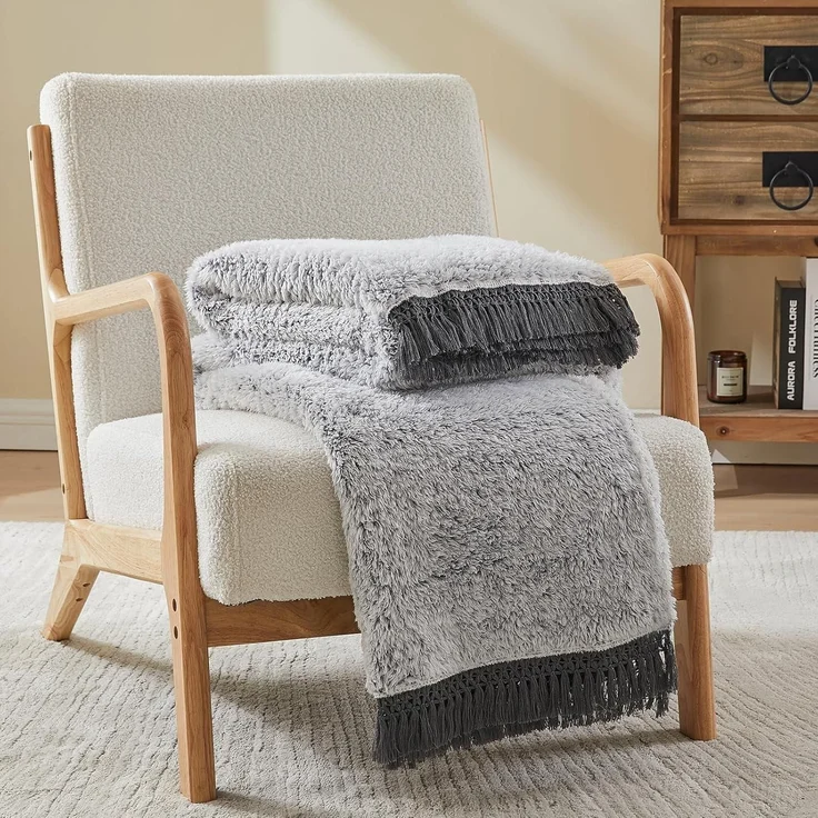 Decke Sherpa Fleecedecke Kuscheldecke 230 x 270cm 03-grau With Tassel – Bild 6