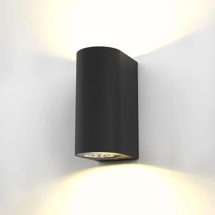 B.K.Licht - Wandlampe mit warmweißer Lichtfarbe, GU10 Fassung, je 5 Watt, 400 Lumen, Aussenlampe, Wandleuchte aussen, LED Strahler außen, Außenleuchte, Außenwandleuchten, 15,1 x 6,7 x 9,2 cm, Schwarz – Bild 1