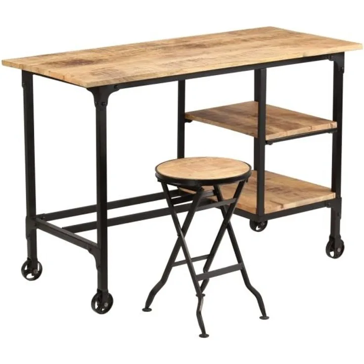 vidaXL Schreibtisch mit Klapphocker Mangoholz Massiv 115x50x76 cm 245261