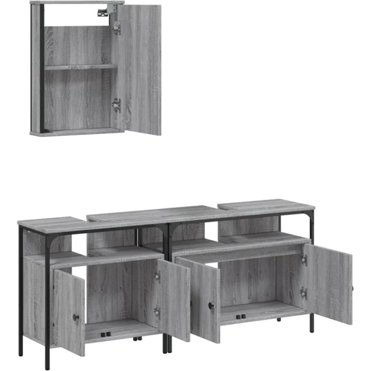 vidaXL 3-tlg. Badmöbel-Set Grau Sonoma Holzwerkstoff 3214788 – Bild 6