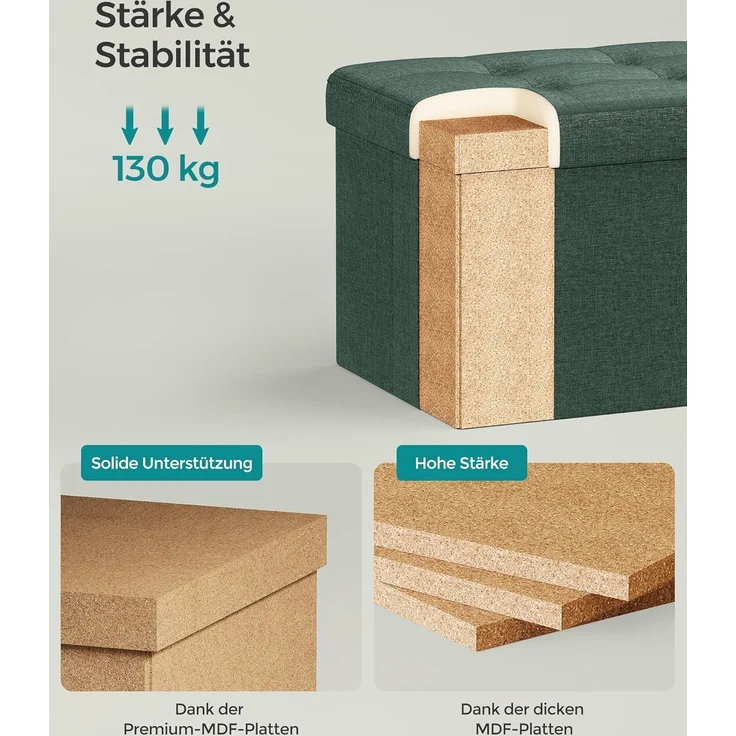 Songmics Sitzhocker mit Stauraum, kleine klappbare Sitzbank, 31x41 cm Fußbank, Aufbewahrungsbox, bis 130 kg belastbar, für Wohnzimmer Schlafzimmer Schlafsaal, vintagegrün LSF102C01 – Bild 4