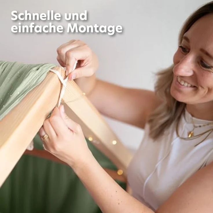 lilimaus Betthimmel Musselin Hausbett Himmel Kinderzimmer Baumwolle mit Gold 2er Set, Gemütlicher Baldachin aus Baumwolle für traumhafte Kinderzimmer-Deko – Bild 8