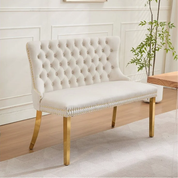 BBWL Polsterbank 2-Sitzer mit Handmade Knöpfen, Wing Back, Samtpolsterung, Velvet Double Dining Loveseat Bank für Küche & Esszimmer, Mid-Century – Bild 3