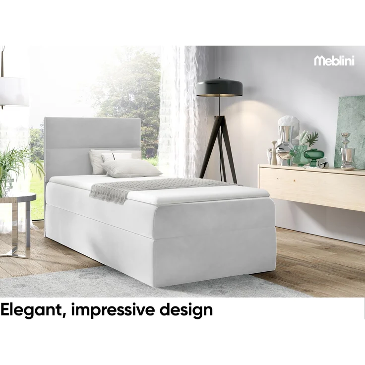 MEBLINI Kinderbett mit Bettkasten MINO 1 100x200 Rechts – H3/Hellgrau Samt Gepolstert Einzelbett mit Matratze - Polsterbett mit Stauraum - Bett mit Kopfteil – Stauraumbett – Bild 2