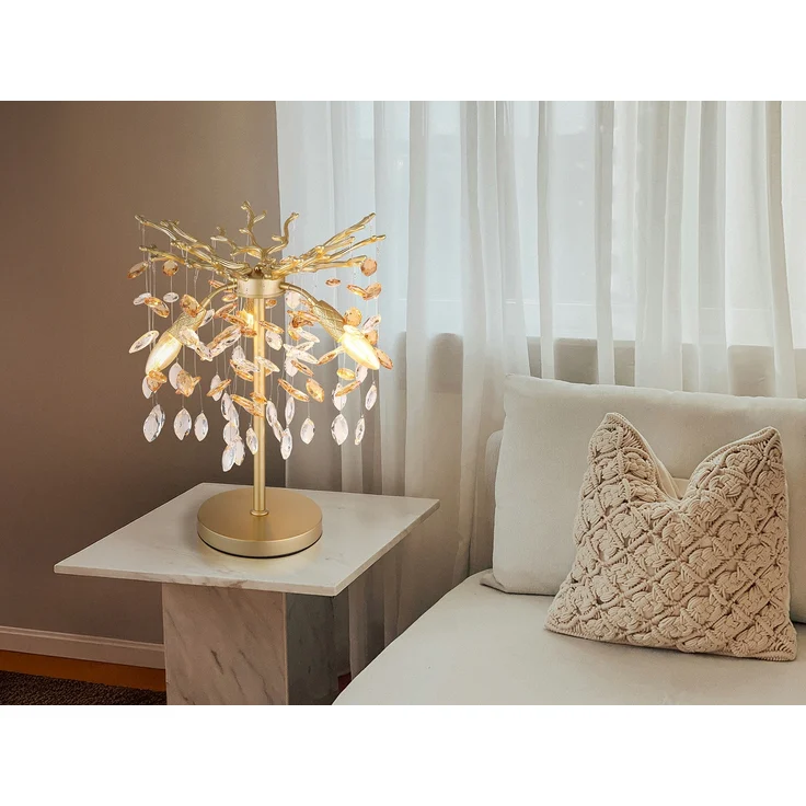 Ausgefallene LED Tischlampe Gold mit Glas Kristall 2-farbig, Höhe 50cm – Bild 3