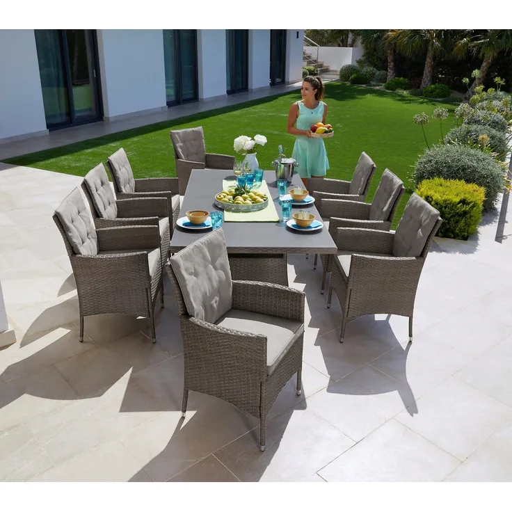 KONIFERA Garten-Essgruppe Mailand, (Set, 25-tlg, 8x Sessel, 1xTisch 200x100 cm, inkl. Auflagen, inkl. Schutzhülle), Polyrattan, verzinkter Stahl, Ablagefläche unter der Tischplatte