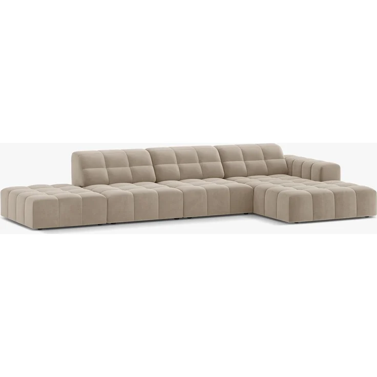 Micadoni Ecksofa Jennifer 5-Sitzer Samt Bluvel Dunkelbeige Rechts – Bild 2