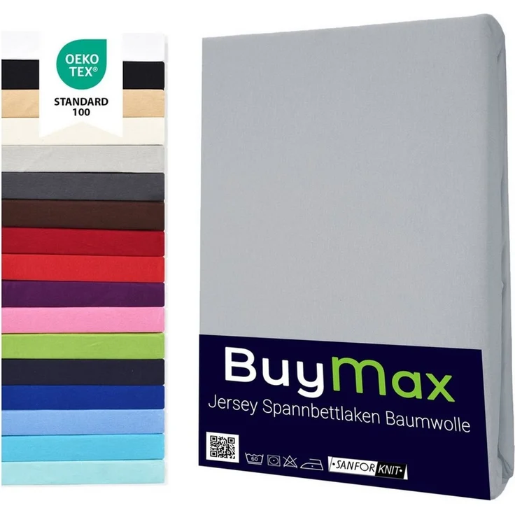 Buymax Spannbettlaken 2-er Set, Doppelpack, Bettlaken, Jersey 100% Baumwolle, Gummizug: rundum, (2 Stück), Pflegeleicht und Atmungsaktiv in Verschiedenen Farben und Größen – Bild 1