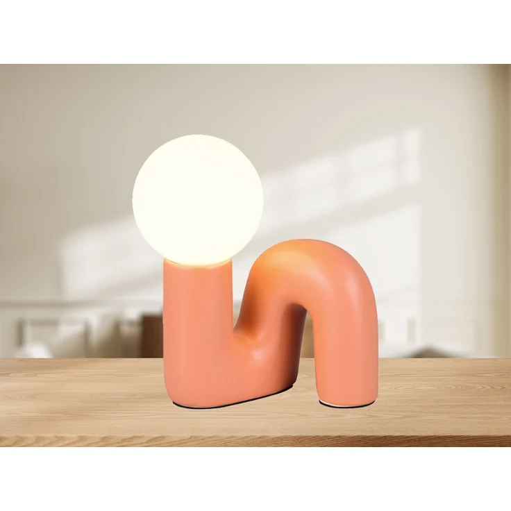 LED Tischlampe Keramik Apricot, Glas Weiß, Höhe 21,5cm – Bild 1