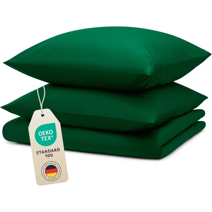 Blumtal Bettwäsche 155x200 cm + 2X Kissenbezug 80x80 cm - Oeko-TEX zertifizierter Mikrofaser Bettbezug 155x200 - Bettwäsche 155x200 3 teilig - Bettwaren & Bettwäsche - 3er Set Bettwäsche Dunkelgrün