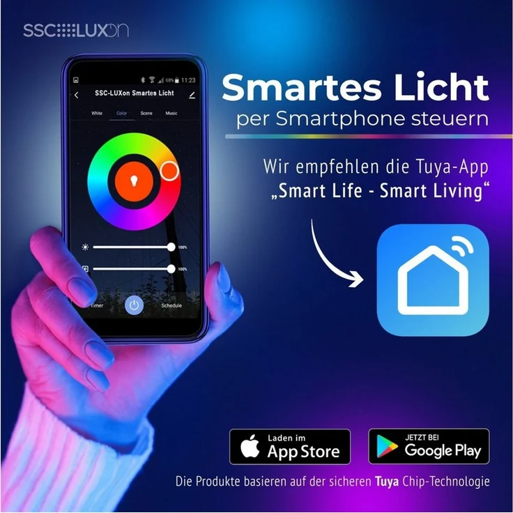 SSC-LUXon LED Außen-Wandleuchte Wandleuchte Up & Down Außen IP44 grau halbrund mit 2x Smart RGB Lampe, RGB & Weißtöne – Bild 2