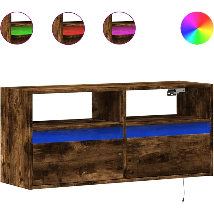 TV-Wandschrank, Fernsehschrank mit LED-Beleuchtung Räuchereiche 100 x 31 x 45 cm – Bild 2
