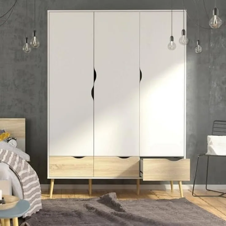 Dmora - Kleiderschrank 3 Türen Emmanuelle, Schlafzimmermöbel, Schrank, Garderobe, 147x58 h200 cm, Weiß und Eiche