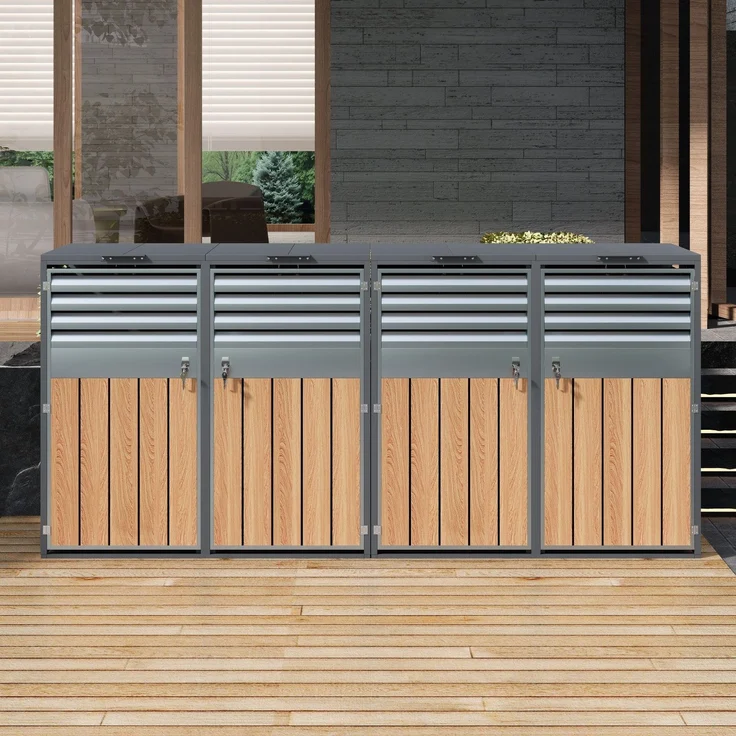 Mülltonnenbox, Mülltonnenverkleidung, 120L 240L, wetterfest, Container, Abfallbehälter, Tonnenhaus, Gartenbox, abschließbare Müllbox (4 Tonnen) – Bild 3