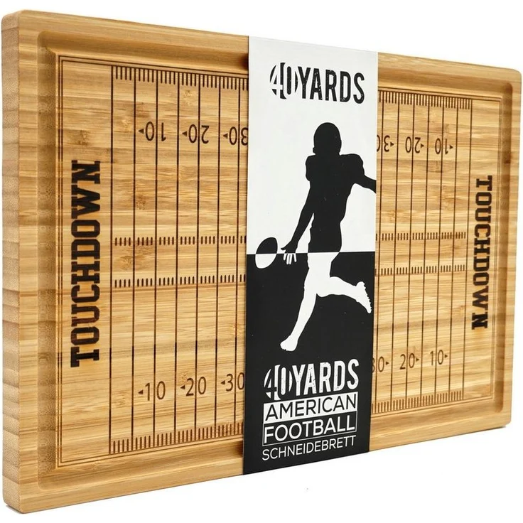 40YARDS Schneidebrett American Football Schneidebrett mit eingraviertem Football Spielfeld, Bambus Holz, (1-St), (38 x 25 x 2 cm) - mit Saftrille für Fleisch & Gemüse – Bild 5