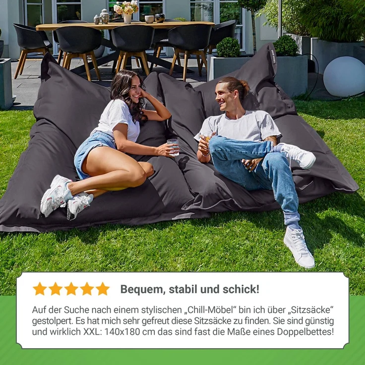 Green Bean® Outdoor Sitzsack, waschbar & wetterfest, Polyester-PVC-Stoff, Anthrazit, 140x180 cm, 380 Liter – Bild 6
