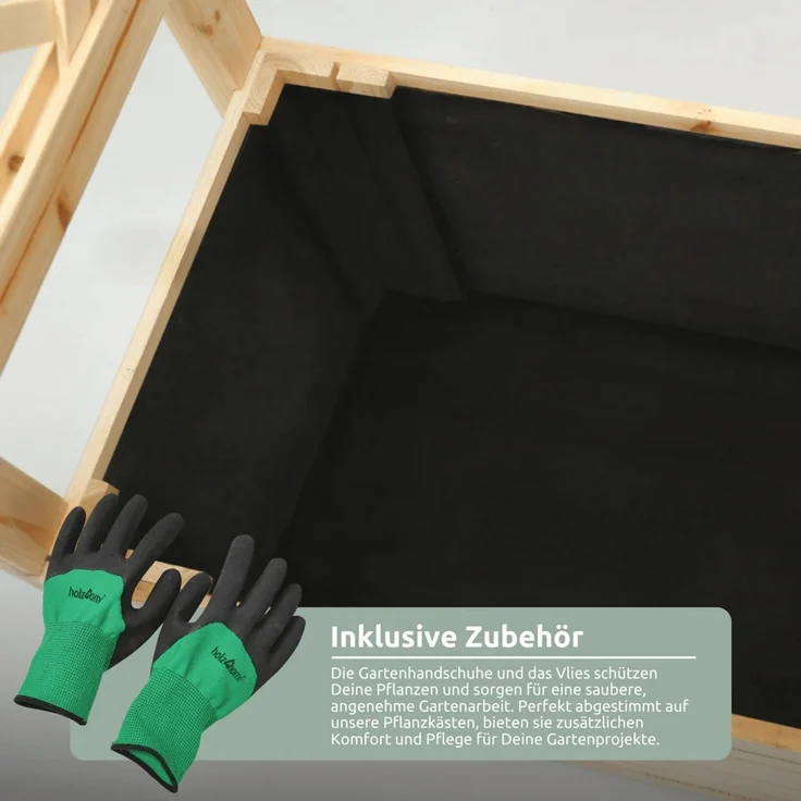 Hochbeet mit Rankgitter THAO - Inkl. Vlies & Handschuhe | Pflanzkasten mit Rankhilfe Blumenkasten für Kletterpflanzen hängende Körbe Pflanzgefäß aus Holz, 128cm Breit – Bild 6