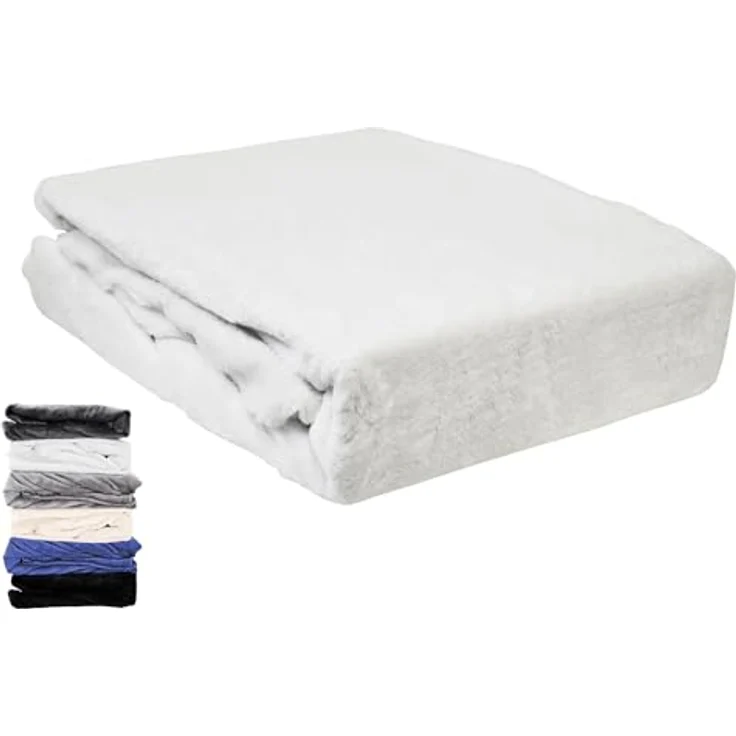 JACK Spannbettlaken Teddy Flausch Cashmere Touch Weiß Grau Anthrazit, Microfaser, Gummizug: Rundumgummizug, (1 Stück), Teddy Plüsch, kuschlig, weiche Oberfläche, superweicher Cashmere-Touch – Bild 2