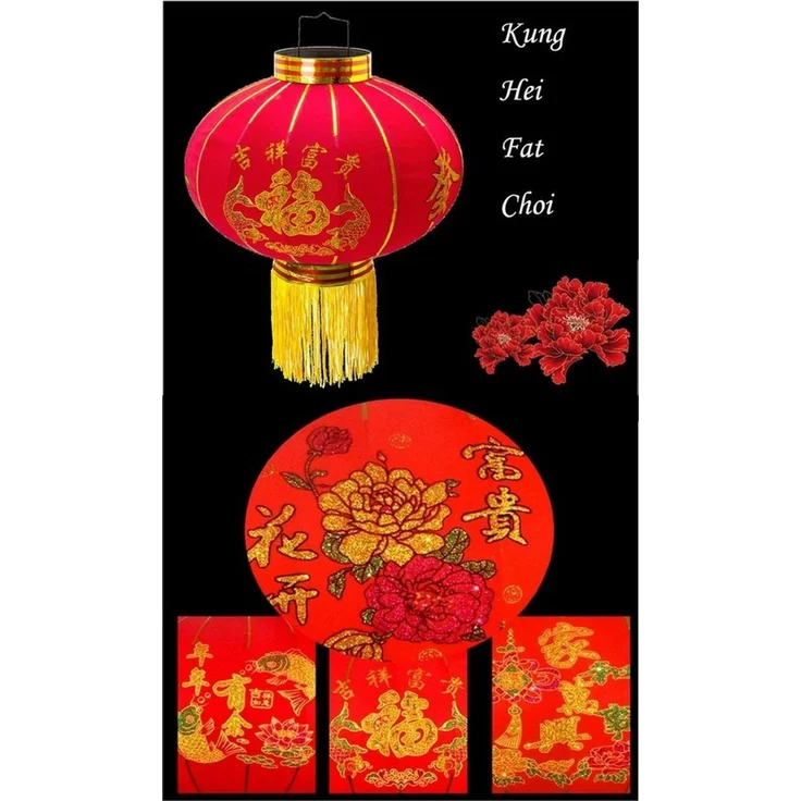 TRANGO Lampion, LT400-01 chinesische Laterne *LUCK* Pendelleuchte, 40cm Durchmesser aus Stoff mit Glück Zeichen für Innen & Außen I Rote Laterne I Glück Laterne I Chinese New Year Lantern, Rote Lampion Leuchte, Hochzeit Laterne, Party Laterne – Bild 2