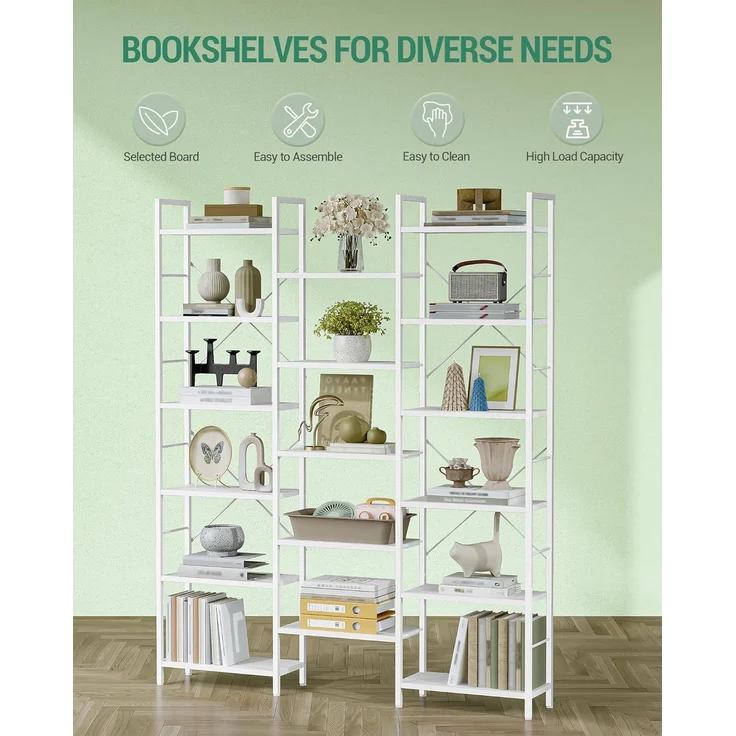 Bücherregale, Standregale, Regal mit 17 Fachböden, 6 Etagen, Verstellbarer Abstand, 24 x 152 x 186 cm, Tragfähigkeit 340 kg, Wohnzimmer, Büro, Weiß – Bild 3