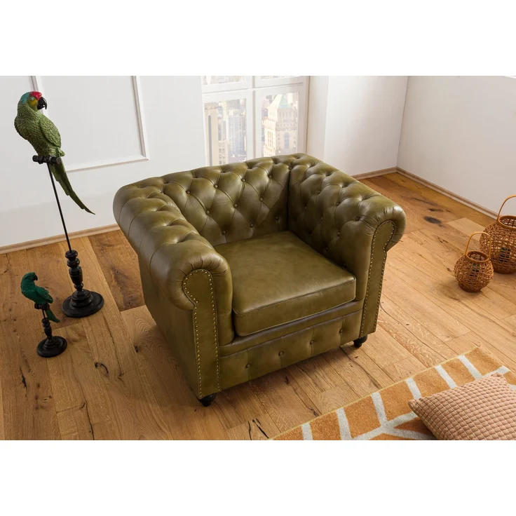 Sessel Echtleder 105x82x75 grün CHESTERFIELD #302 – Bild 3
