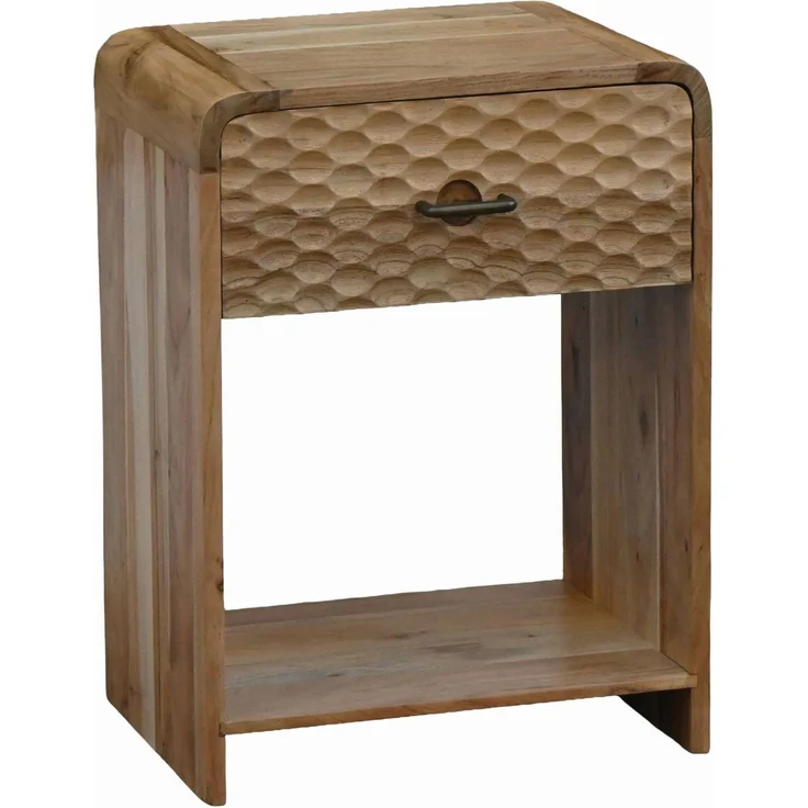 FINEBUY Nachttisch FB117921 Nachtkonsole Nachtkommode Mango Massivholz Nachtschrank 54cm (Tolles Nachtkästchen mit schicker Front), Holznachttisch mit Schublade und Ablagefach – Bild 6